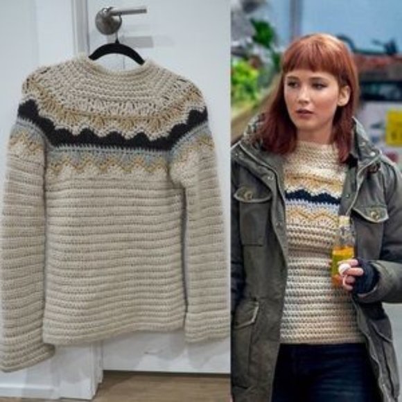 J Crew Knit By Hand Alpaca Wool Sweater Bell Sleeve Chevron Stripe Vintage Large - Picture 1 of 12